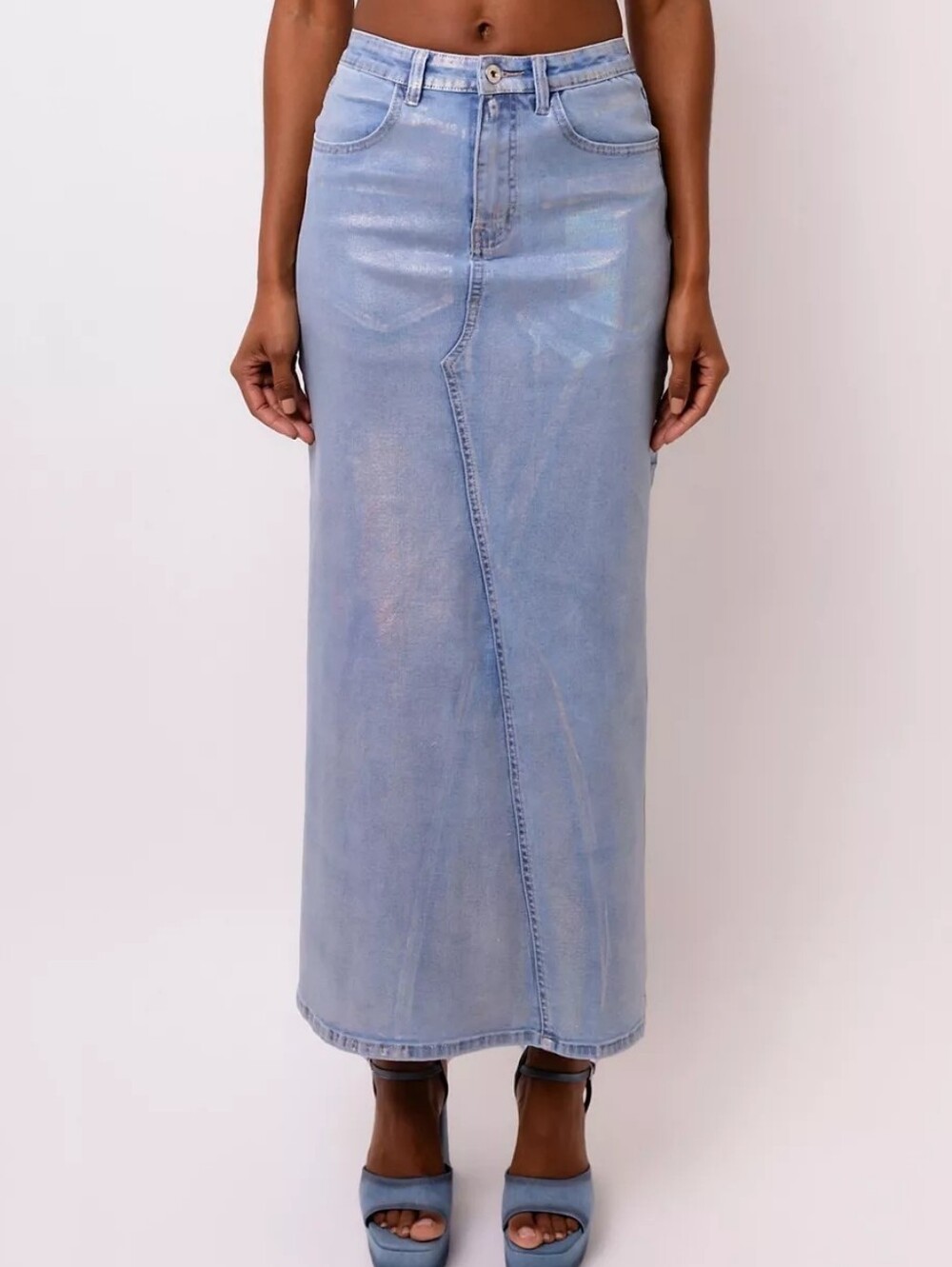 AMYLYNN Light Blue Denim Maxi Skirt - Classic High-Rise Style